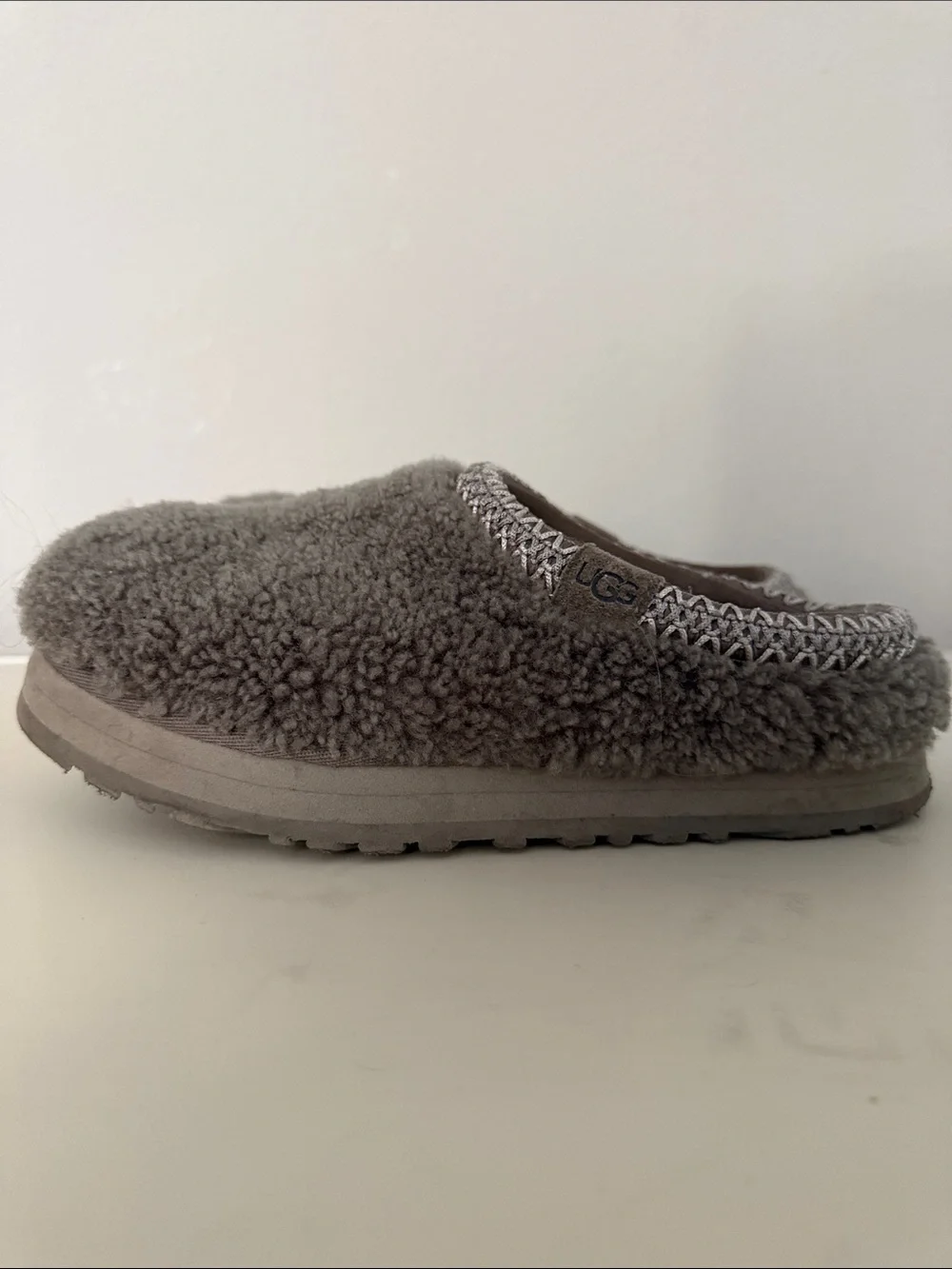 UGG Kids Gray Plush Slip-On Shearling Slippers